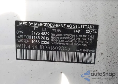 2024 Mercedes-Benz Gla 250 4Matic из США, поврежденный, VIN W1N4N4HB9RJ609345